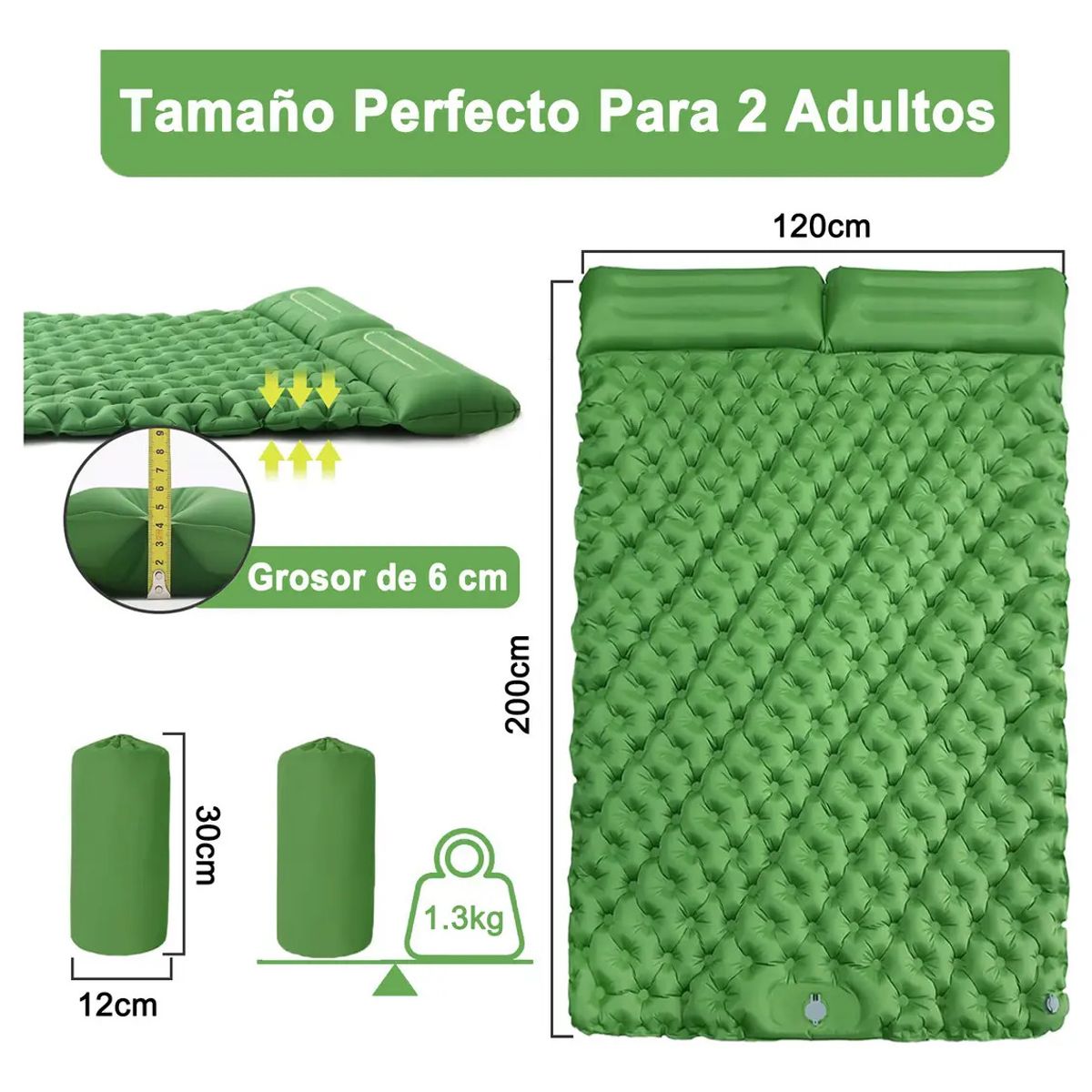GENERICO - Colchoneta Inflable Para Camping Con Bomba De Pie 2 Personas