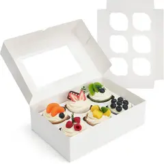 KUANGYE - 10 Cajas Para 6 Cupcakes Con Visor/ventana Blanco 8x17x24cm Para cámping Y Fiestas