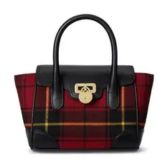 RALPH LAUREN - BOLSO SATCHEL MUJER TWILL PLAID ROJO OSCURO
