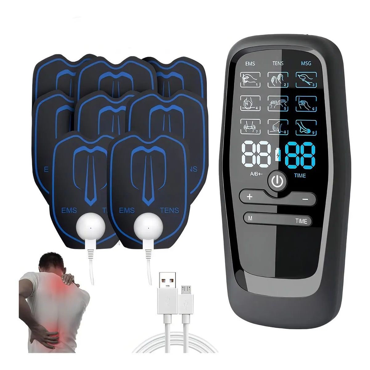 GENERICO - Masajeador Portátil 9 Modos 4 Parches Dolor Muscular Negro
