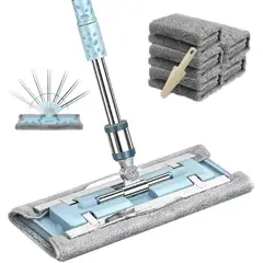 KUANGYE - Mopas Para Limpieza,Trapeador 360° Microfibra Plano Húmedo Y Seco Con 6 Almohadilla 1 Raspador
