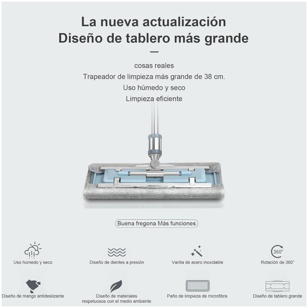 KUANGYE - Mopas Para Limpieza,Trapeador 360° Microfibra Plano Húmedo Y Seco Con 6 Almohadilla 1 Raspador