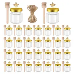 KINDA NICE - Juego 30 Tarros Hexagonales Para Miel 45 Ml,cucharas Madera