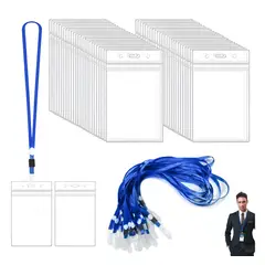 KINDA NICE - 50 Fundas Pvc Impermeables Para Credenciales Con Cuerda
