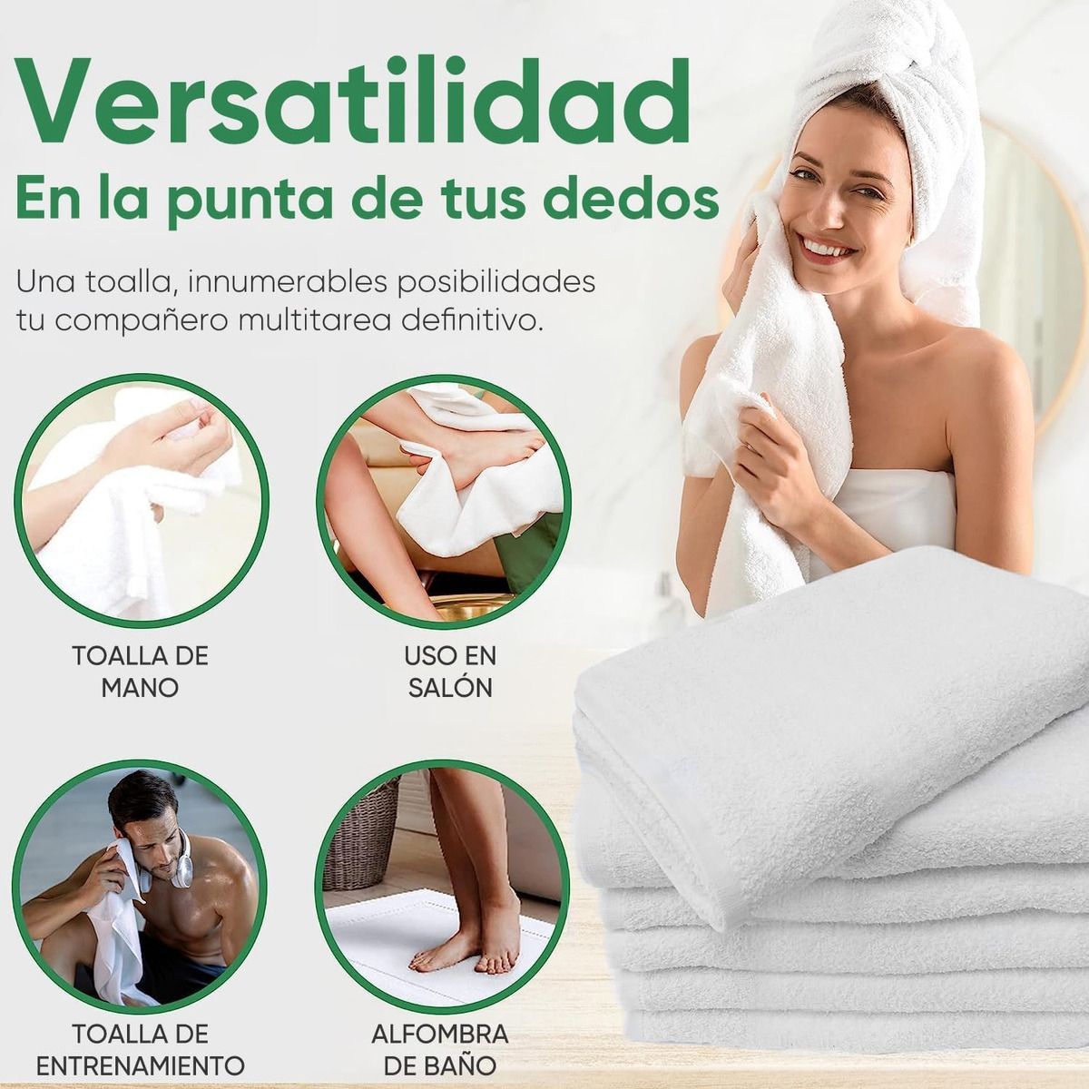 GENERICO - Pack 10 Toallas De Baño De Hotel Algodón 35x75cm Blanco