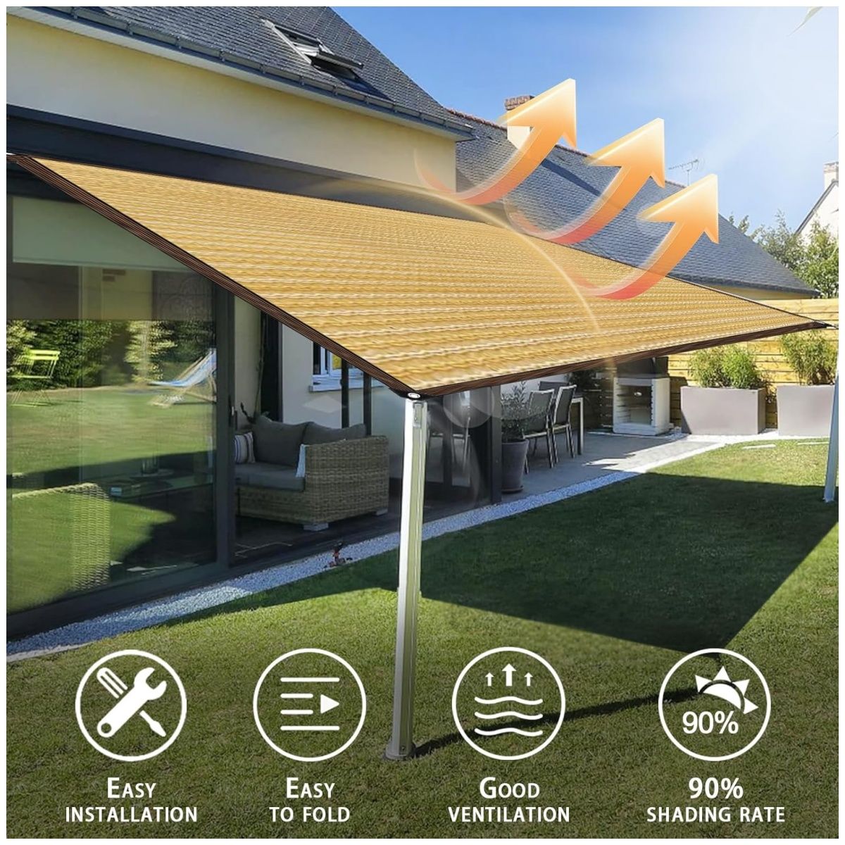 KUANGYE - Lona De Malla De Sombra Red Bloqu 5x5m Tasa De Sombreado 90%,privacidad,para balcón,terraza,jardín