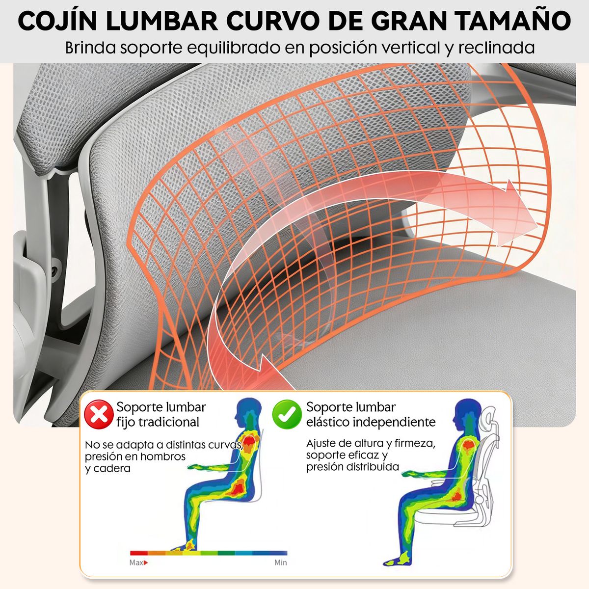 VIDITA - Silla Amia Ergonómica Silla De Escritorio Soporte Lumbar Elástico Giratoria Oficina
