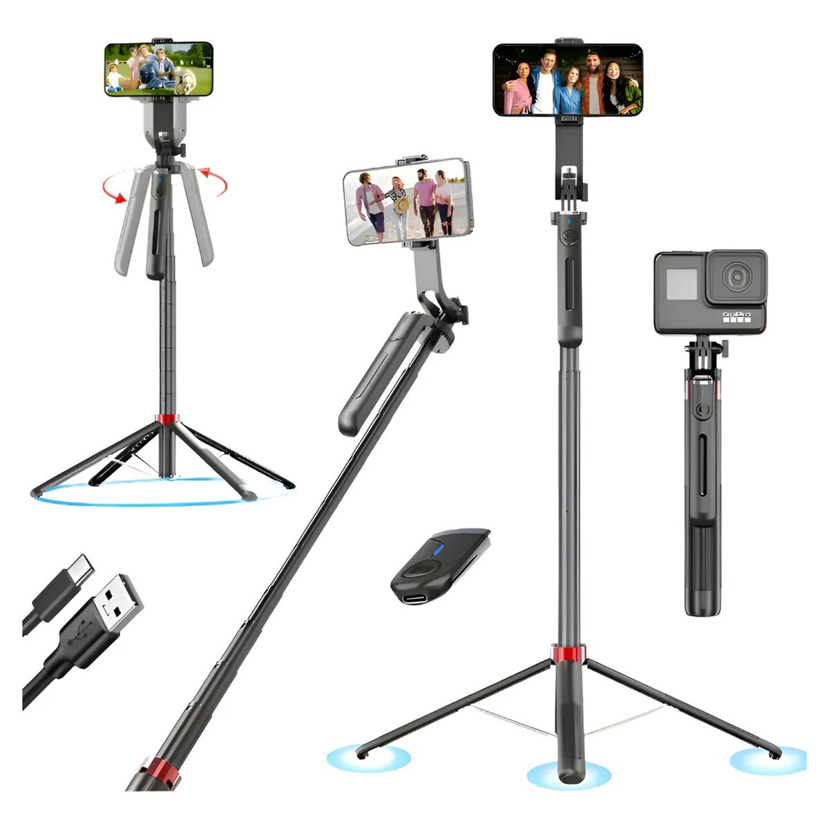 MALIK - Selfie Stick Trípode Q185 1.8 m Ajustable