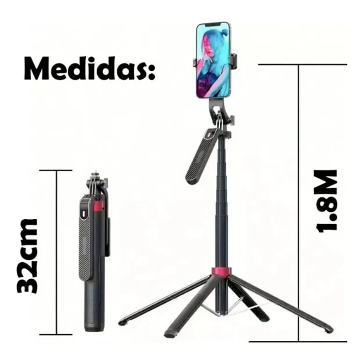 MALIK - Bastón Selfie Q185 Trípode Smartphone 1.8 m
