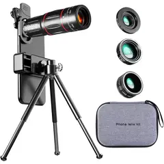 PUREPOWER - 4en1 Teleobjetivo Para Celular Lentes Zoom para Celular ,HD 28X, 20X, 0.63X, Ojo de Pez 198°