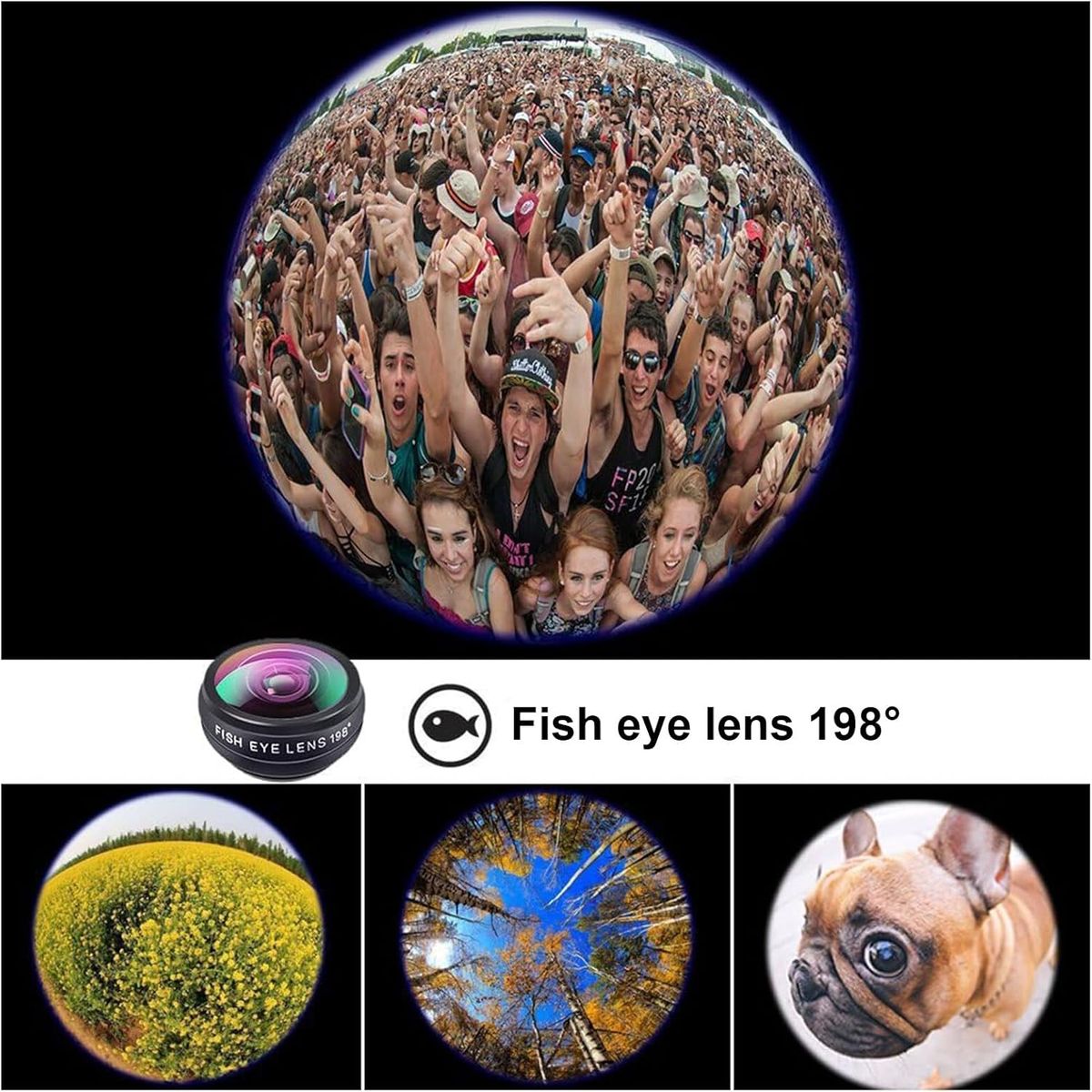 PUREPOWER - 3en1 Teleobjetivo Para Celular Lentes Zoom para Celular ,0.63X, Ojo de Pez 198°