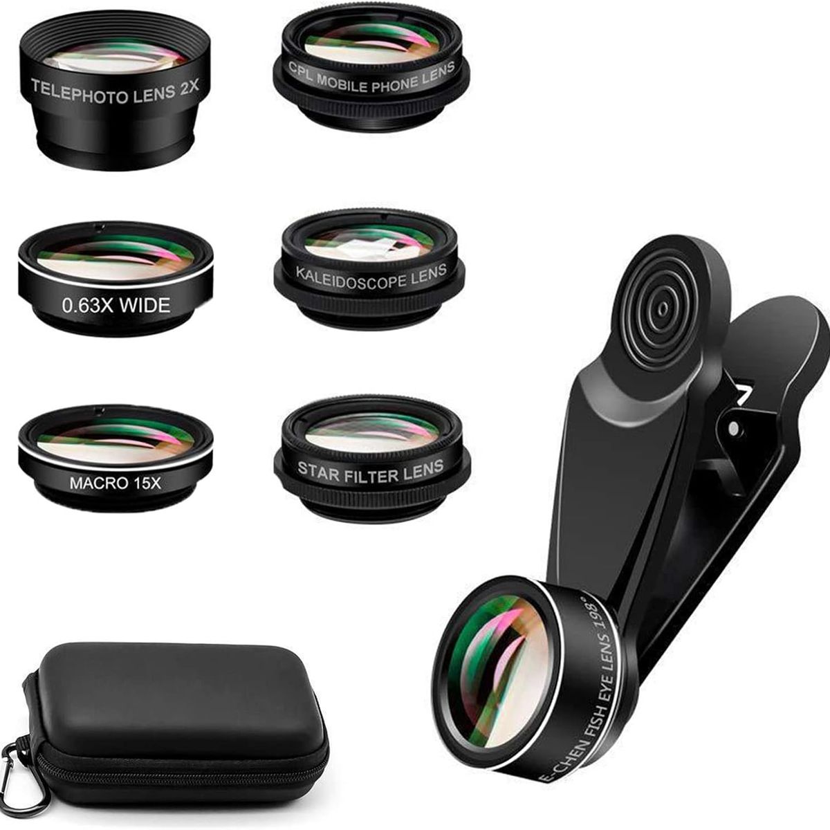 PUREPOWER - 7en1 Teleobjetivo Para Celular Lentes Zoom para Celular ,  0.63X, Ojo de Pez205°,Gran Angular de 140°