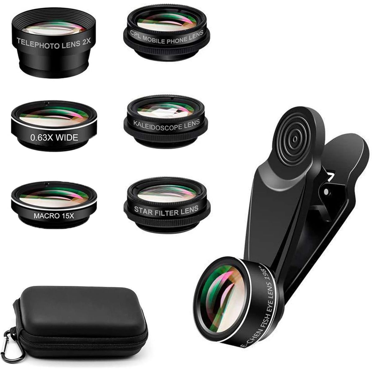 PUREPOWER - 7en1 Teleobjetivo Para Celular Lentes Zoom para Celular ,  0.63X, Ojo de Pez205°,Gran Angular de 140°