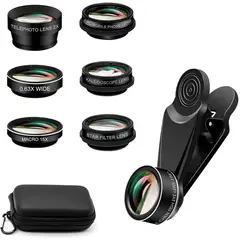 PUREPOWER - 7en1 Teleobjetivo Para Celular Lentes Zoom para Celular , 0.63X, Ojo de Pez205°,Gran Angular de 140°