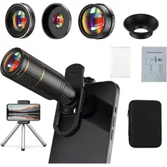 PUREPOWER - 4en1 Teleobjetivo Para Celular Lentes Zoom para Celular,HD20X, Ojo de Pez205°,Gran Angular de140°