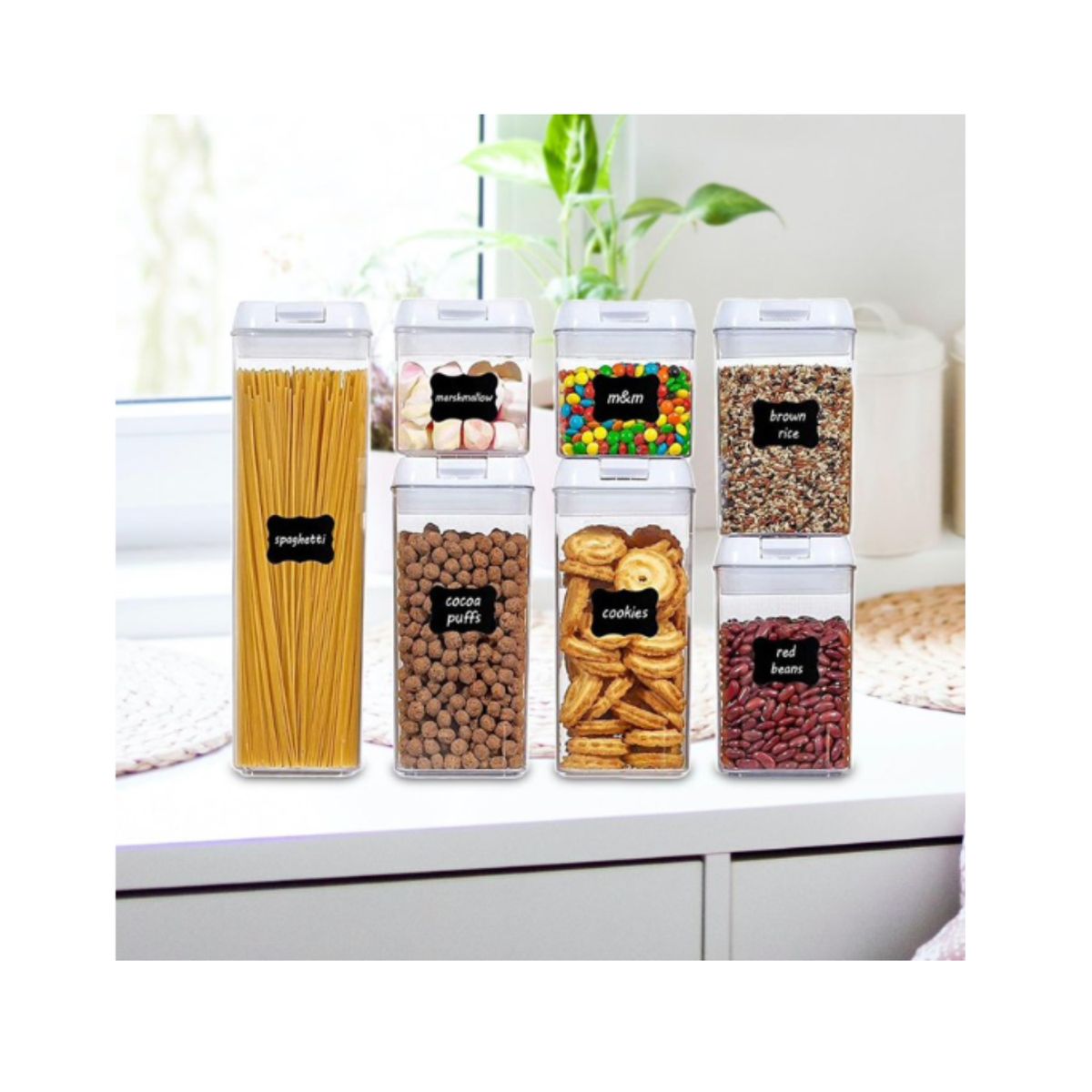 GENERICO - Pack 7 Envases Recipientes Hermeticos Especieros Cocina Color Blanco