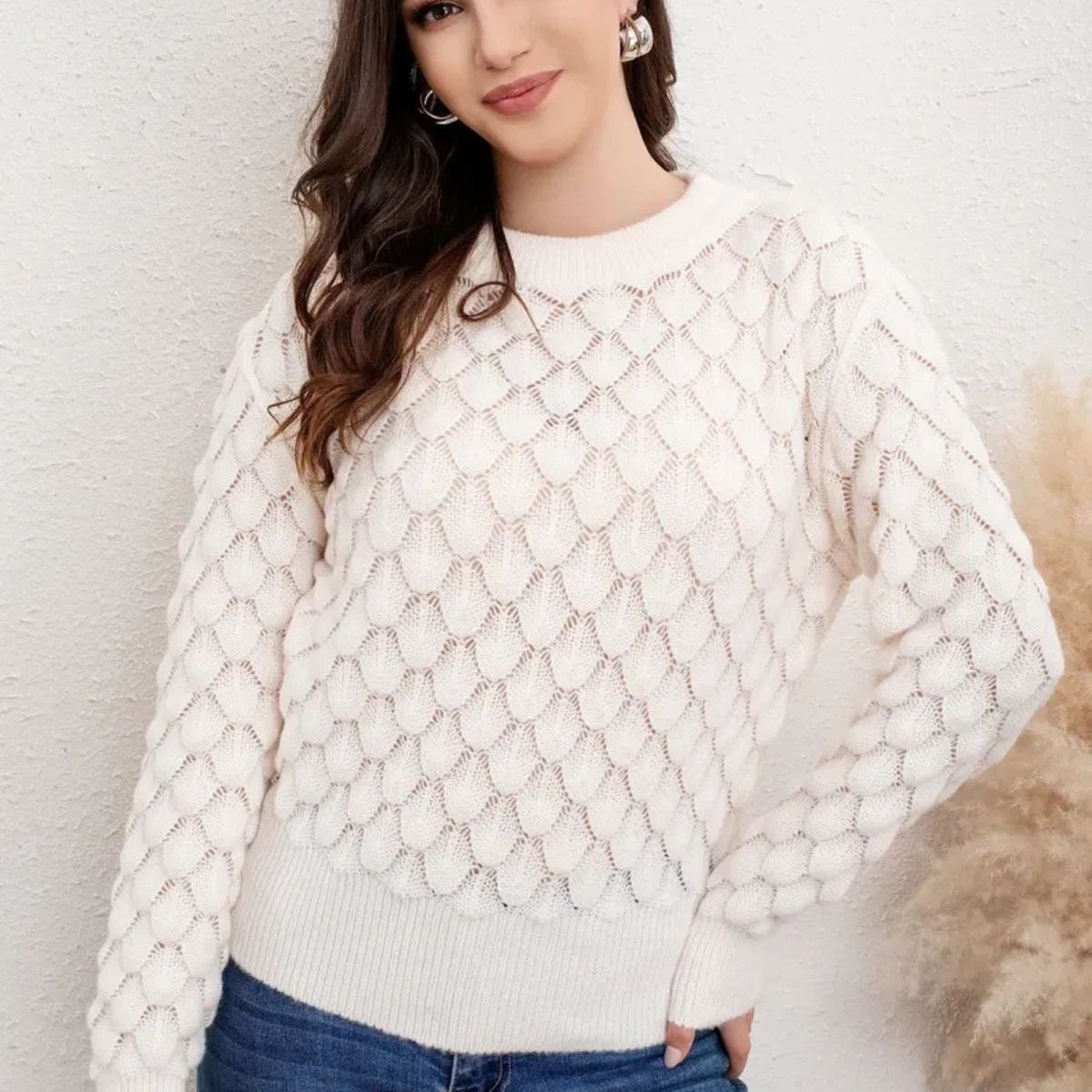 LOOK SHOP - Sweater Mujer Tejido Premium, Cuello Redondo, Lana 7021