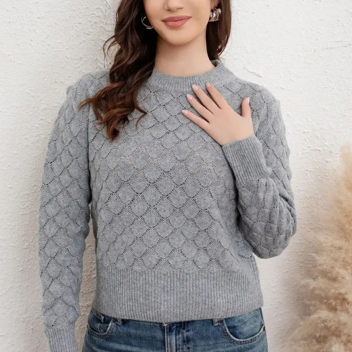 LOOK SHOP - Sweater Mujer Tejido Premium, Cuello Redondo, Lana 7021