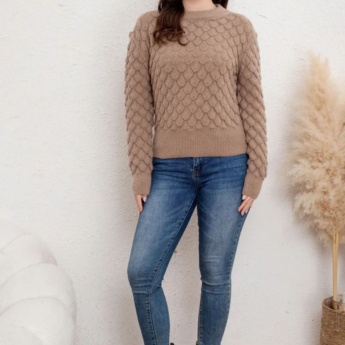 LOOK SHOP - Sweater Mujer Tejido Premium, Cuello Redondo, Lana 7021