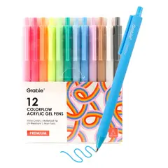 GRABIE - 12 Bolígrafos Retráctiles de Gel Acrílico Colorflow