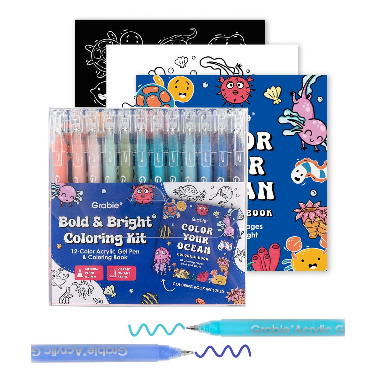 GRABIE - Kit Bold & Bright 12 Bolígrafos + Bloc Colores Oceánicos