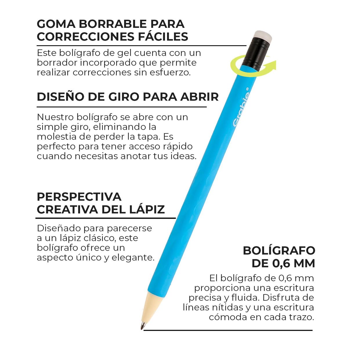 GRABIE - Grabie Set de 9 Bolígrafos de Gel Borrables Tonos Clasicos