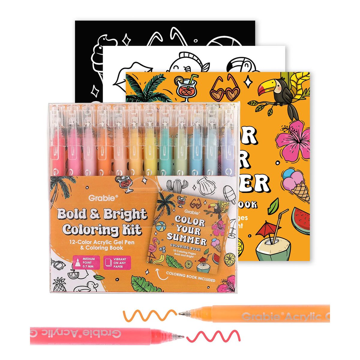GRABIE - Kit Bold & Bright 12 Bolígrafos + Bloc Colores de Verano