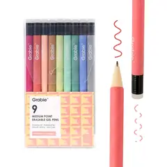 GRABIE - Set de 9 Bolígrafos de Gel Borrables Tonos Pastel