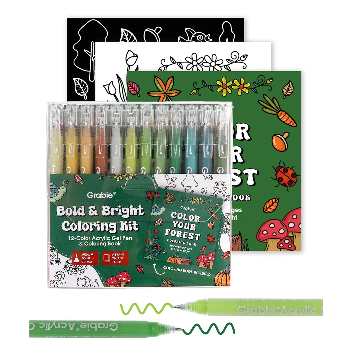 GRABIE - Kit Bold & Bright 12 Bolígrafos + Bloc Colores del Bosque