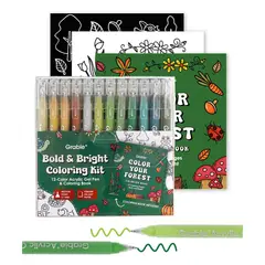 GRABIE - Kit Bold & Bright 12 Bolígrafos + Bloc Colores del Bosque