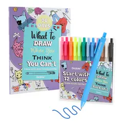 GRABIE - Libro Qué dibujar cuando no puedes +12 Bolígrafos, Mascotas