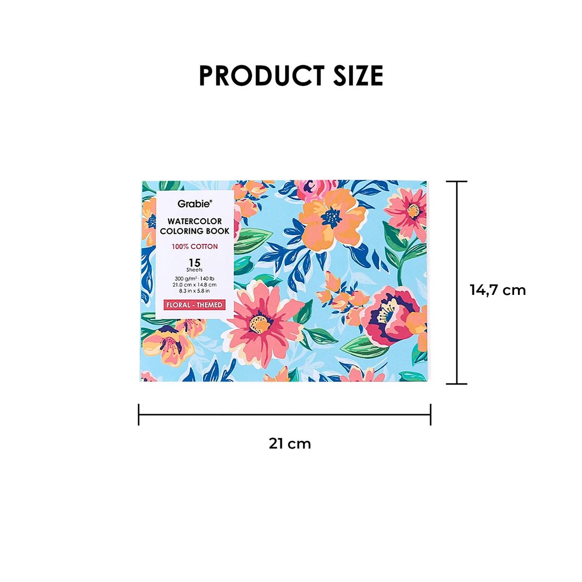 GRABIE - Libro de Acuarela para Colorear 15 hojas A5 300g/m² Floral