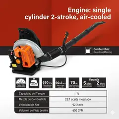 GENERICO - Soplador De Mochila A Gasolina 63cc 3hp Profesional