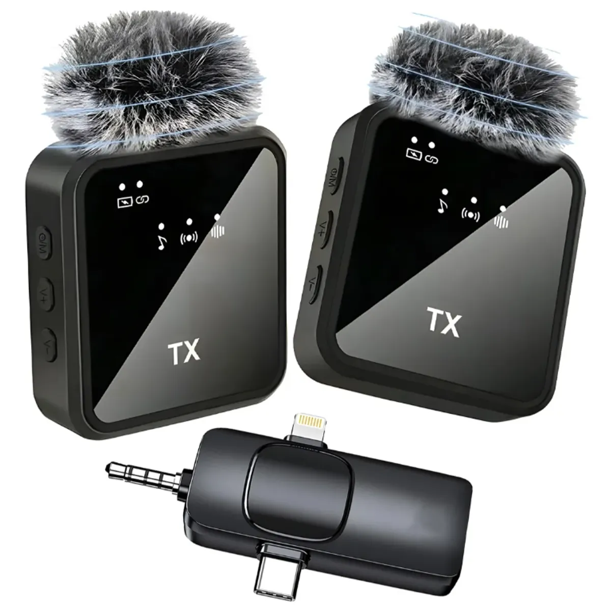 TK - Pack 2 Microfonos Inalambrico 3 En 1 Para iPhone Android Pc Color Negro
