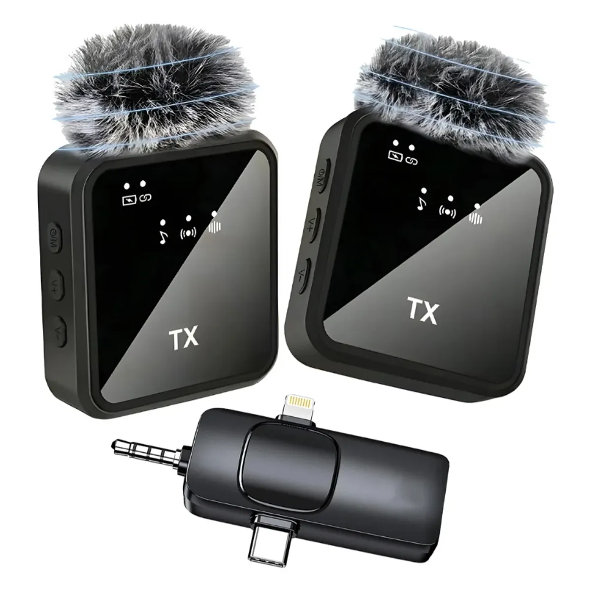 TK - Pack 2 Microfonos Inalambrico 3 En 1 Para iPhone Android Pc Color Negro