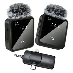 TK - Pack 2 Microfonos Inalambrico 3 En 1 Para iPhone Android Pc Color Negro