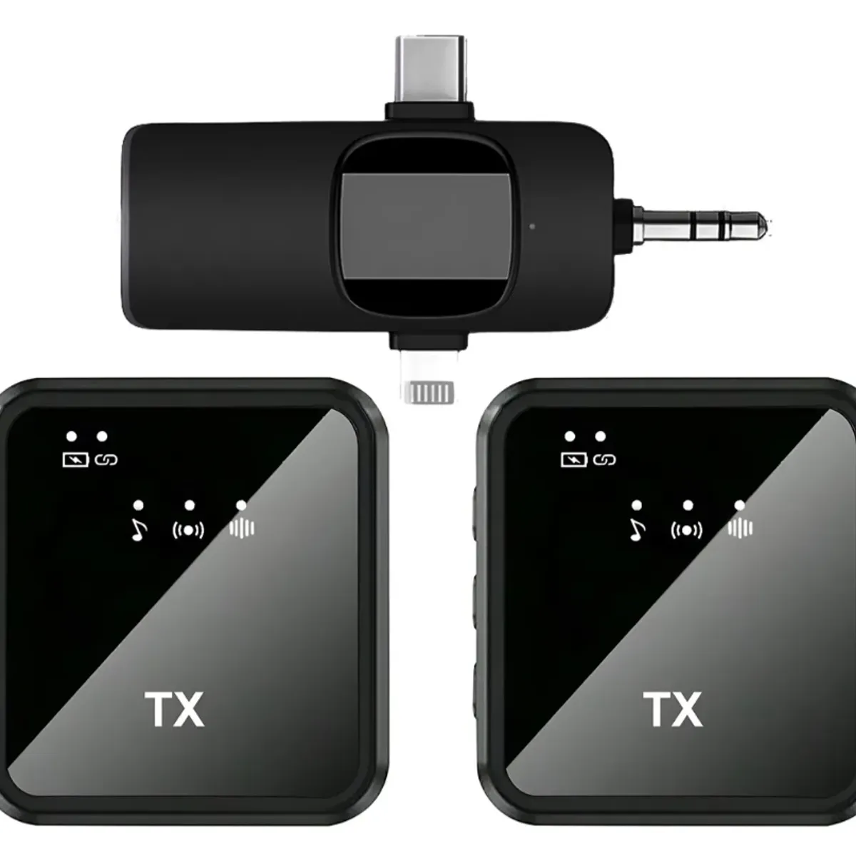 TK - Pack 2 Microfonos Inalambrico 3 En 1 Para iPhone Android Pc Color Negro