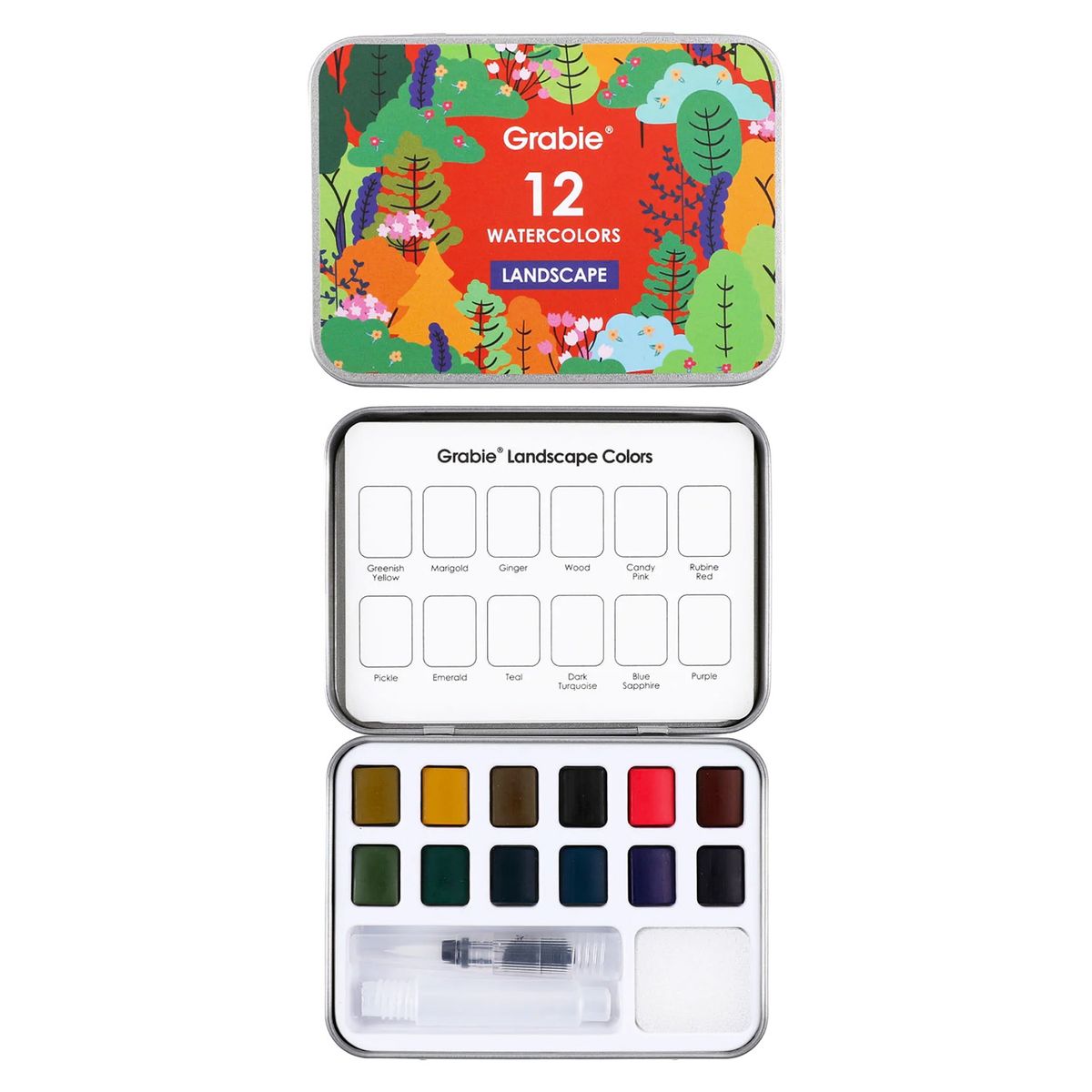 GRABIE - Grabie Set Acuarela Bolsillo + Pincel 12 colores de Paisajes