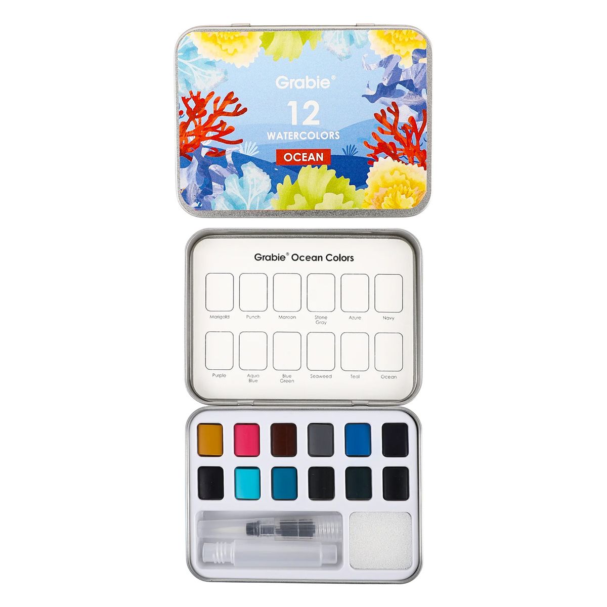 GRABIE - Grabie Set Acuarela de Bolsillo + Pincel 12 colores Océano