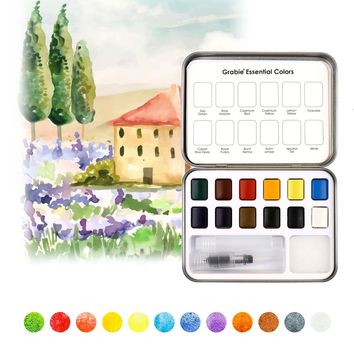 GRABIE - Grabie Set Acuarela de Bolsillo +Pincel 12 colores Essential