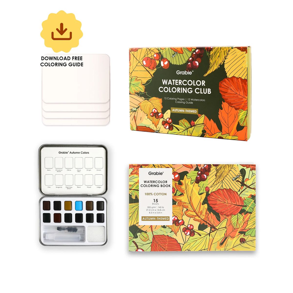 GRABIE - Grabie Club Box: Kit de Acuarela + Libro de Temática Otoño
