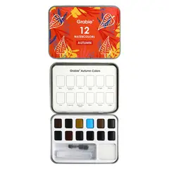 GRABIE - Set Acuarela de Bolsillo + Pincel 12 colores Otoñales
