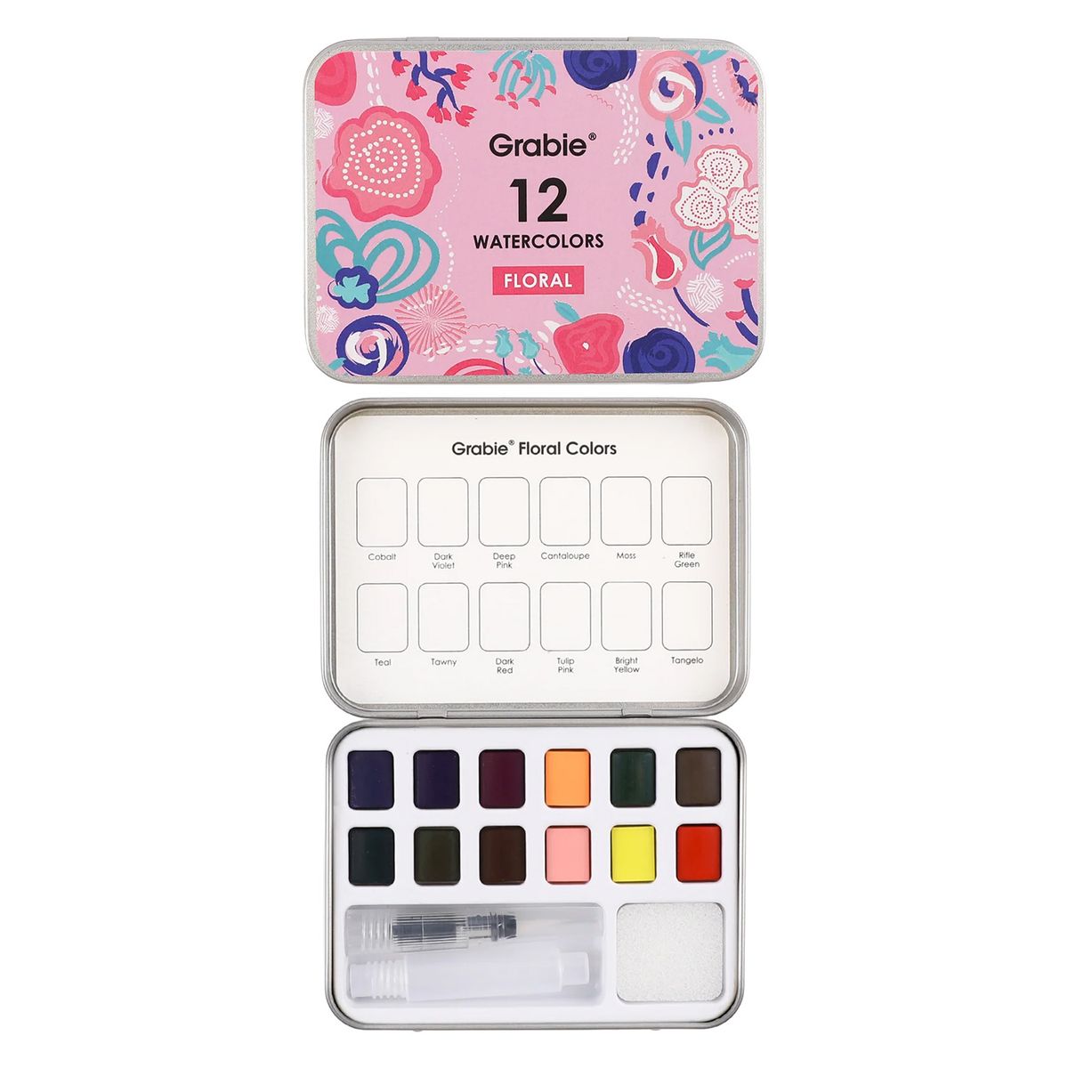 GRABIE - Grabie Set Acuarela de Bolsillo + Pincel 12 colores Florales