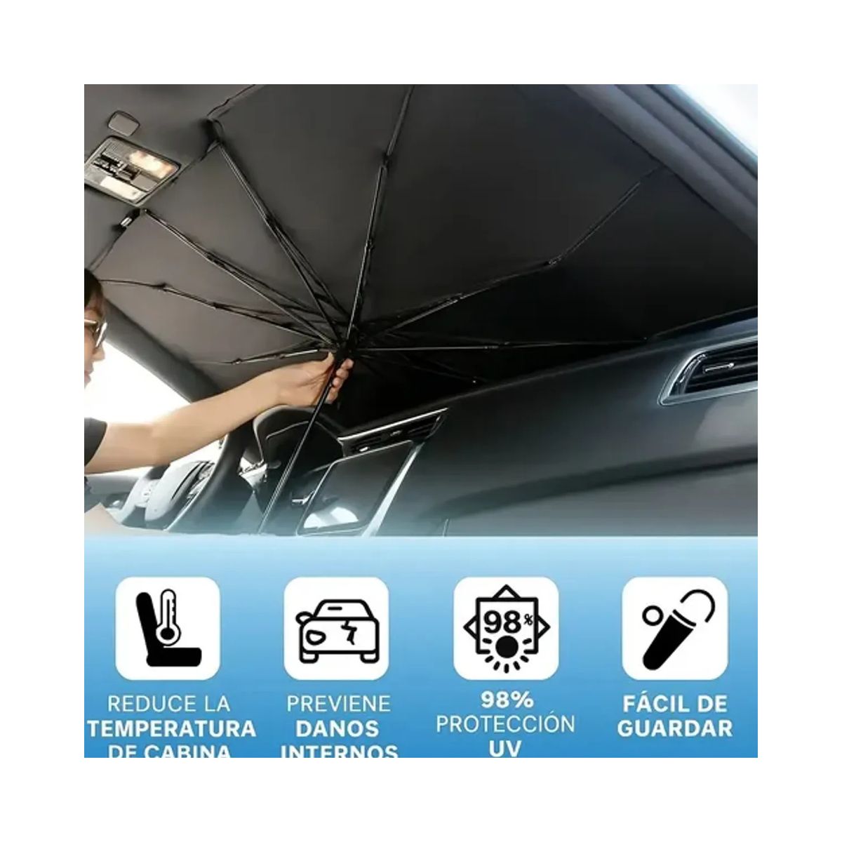 MOVI - PARASOL PLEGABLE PARA AUTO CON FILTYRO UV, TIPO PARAGUA