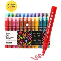GRABIE - 24 Marcadores Acrilicos Jumbo con Glitter Punta 3mm