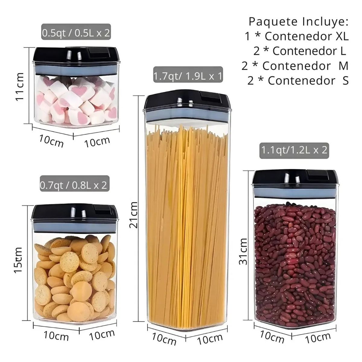 GENERICO - Set 7 Piezas Contenedor Alimentos Hermético Plastico Cocina y Despensa
