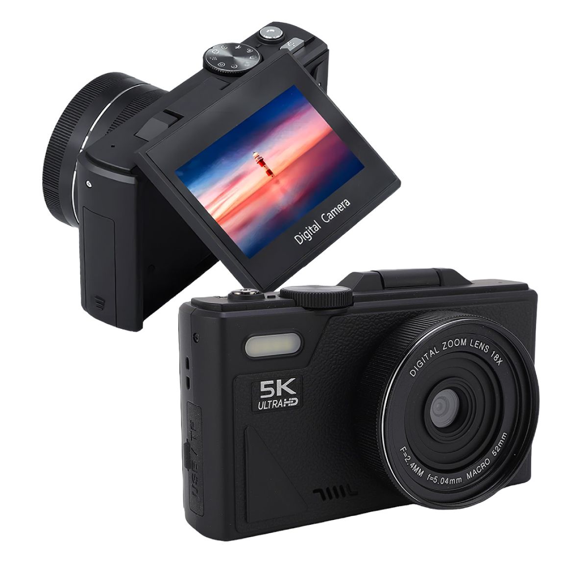 GENERICO - Camara Digital 5k Aq Pantalla 3 Giratoria Wifi Zoom 18x Bateria Recargable Negro