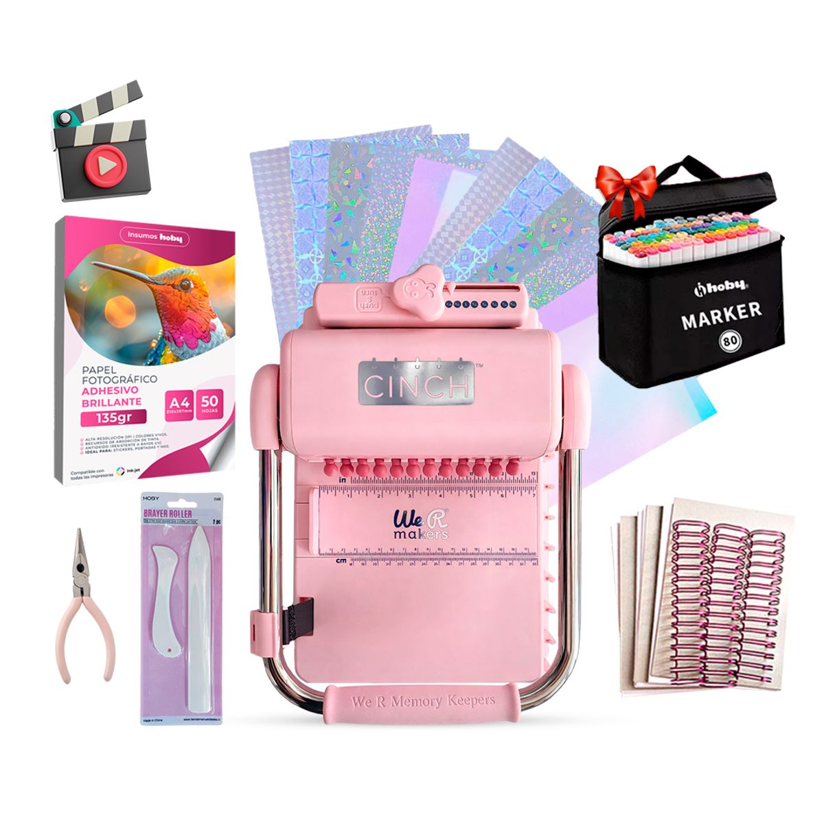 CINCH - Kit Workshop Cinch Pink + Herramientas e Insumos de Encuadernado + Regalo