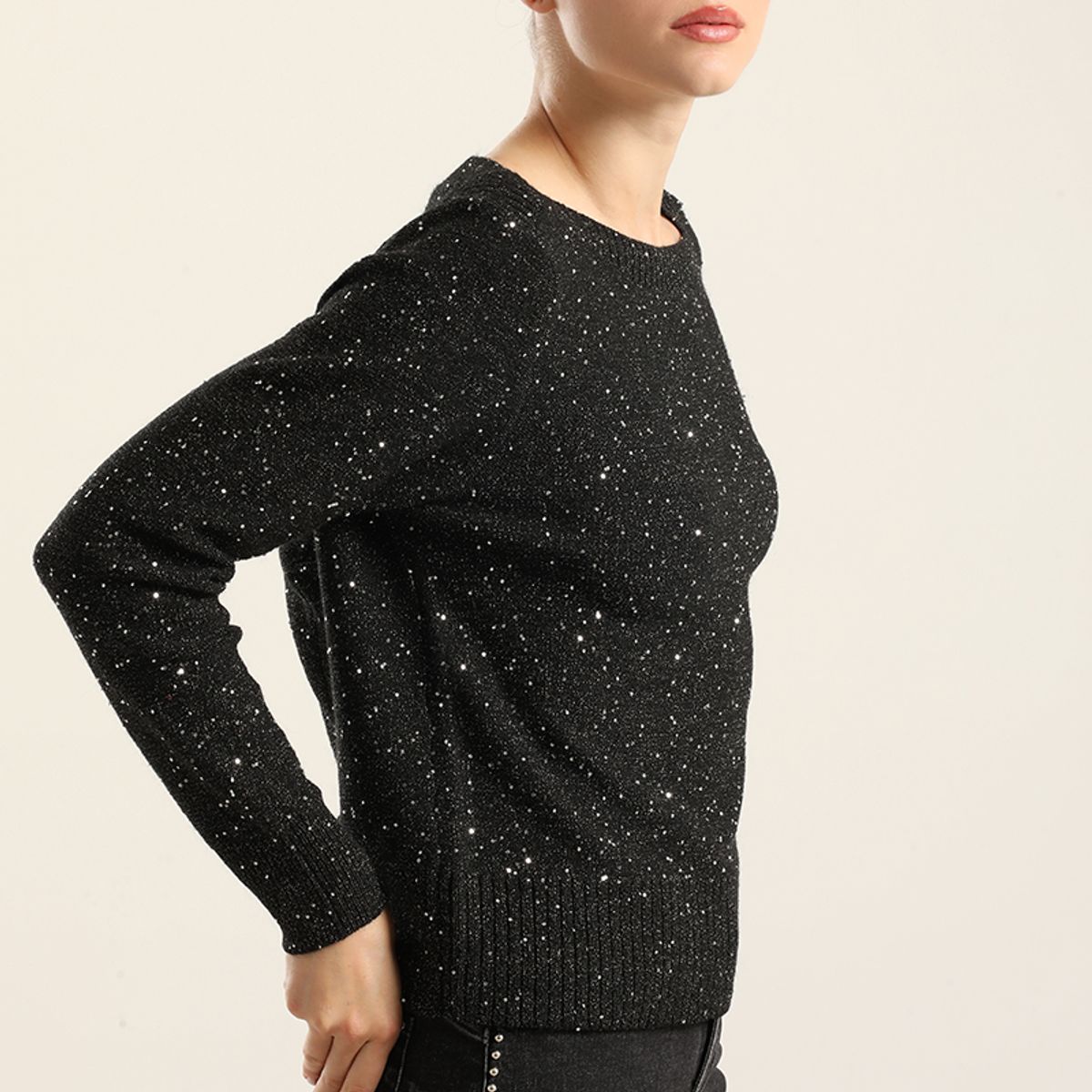 LIOLA - Jersey Punto Microlentejuelas, Negro Liola
