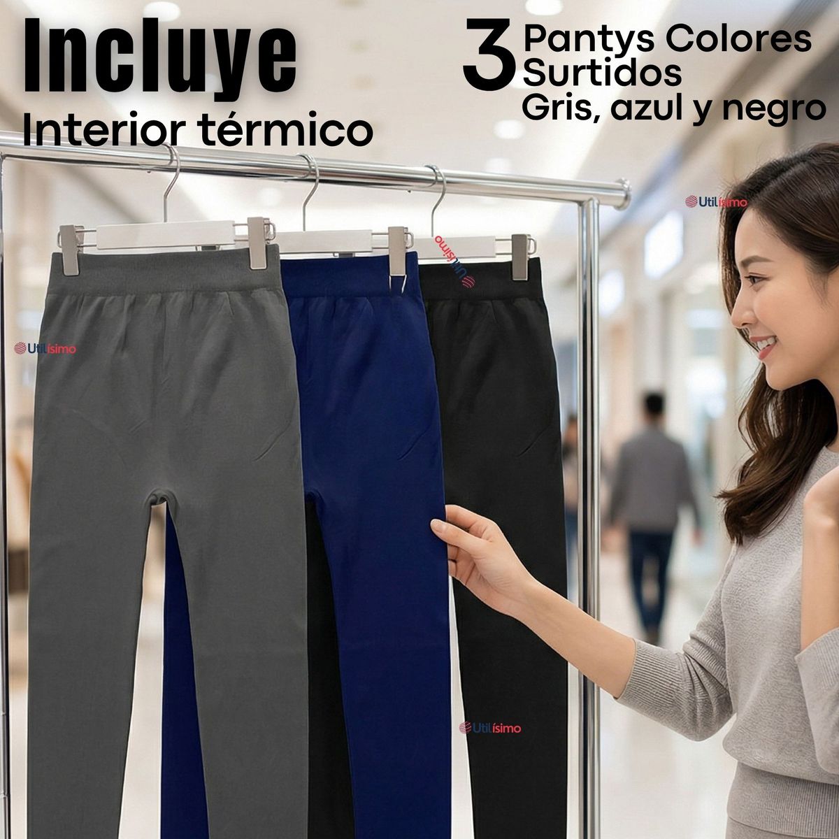 UTILISIMO - Pack 3 Calzas Lola Sin Costura Tiro Alto Interior Con Polar